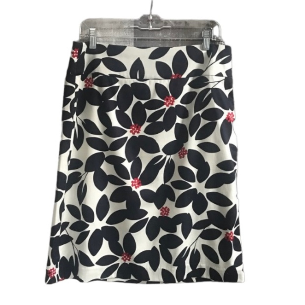 Talbots Cream and Navy Floral Pencil Skirt